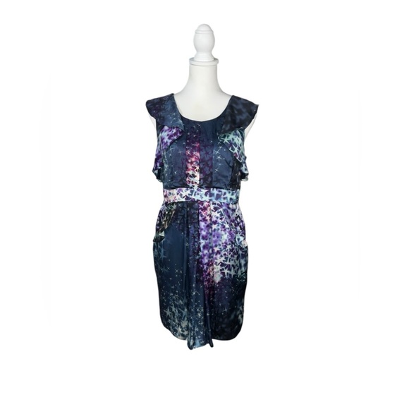 Leifsdottir Anthropologie Supernova Star Tie Dye Galaxy Silk Ruffle Pocket Dress - Picture 3 of 11